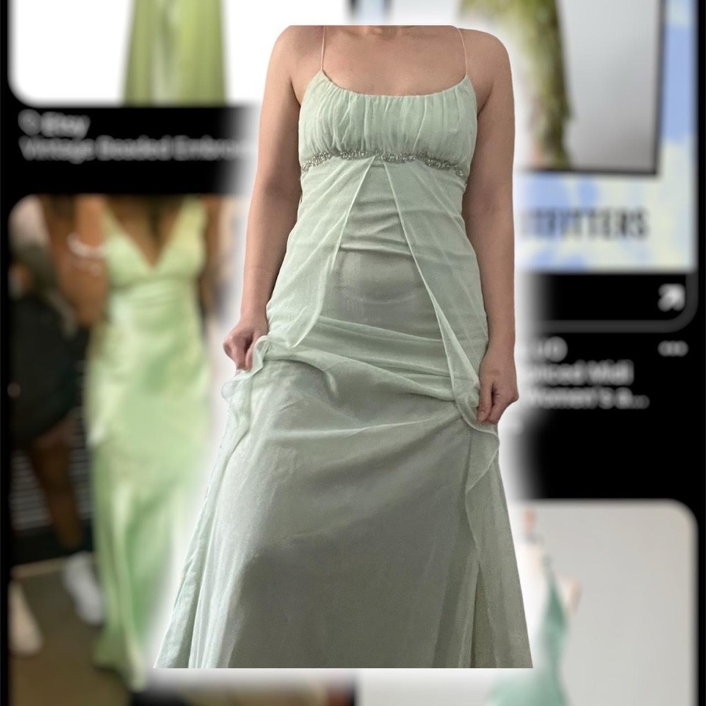 90s vintage prom dress with green mesh overlay